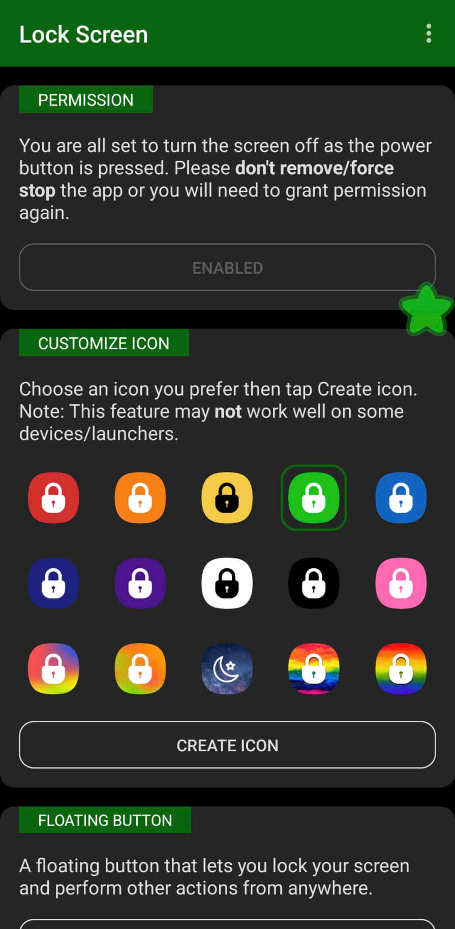 Dark mode main screen